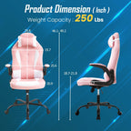 Ruesleag PC Gaming Racing Chair Ergonomic Office Computer Chair HIgh Back Video Racing Chair w/Lumbar Support Flip Up Arms Headrest PU Leather Study Desk Chair Executive Office Chair for Adults,Pink