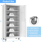 Aobabo Upgrade 71H''*32''W*16''D Metal Garage Storage Cabinet with Wheels and Pegboards, 5 Adjustable Shelves Steel Storage Cabinets for Home,Warehouse,Garage,Assembly Required,White
