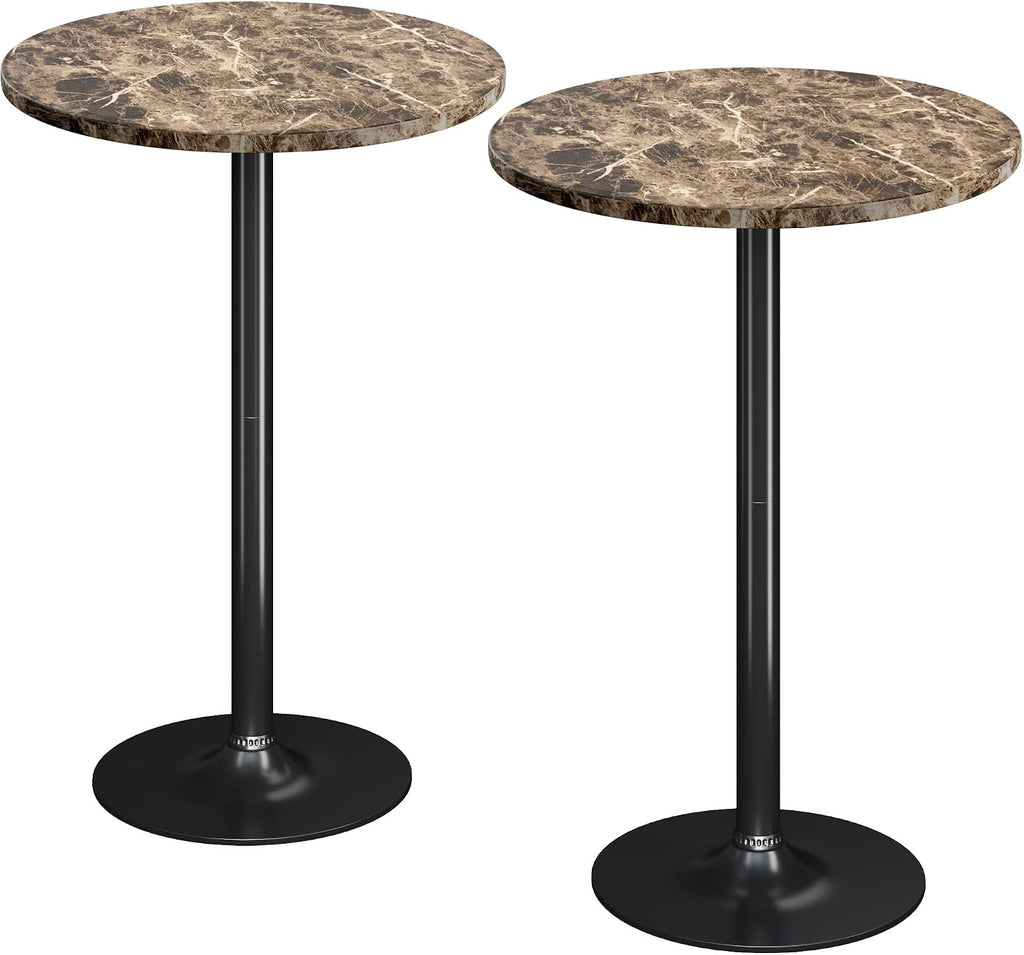 Flamaker Round Bistro Pub Table Modern Style Metal Base MDF Top Cocktail Bar Table Counter Bar Height for Pub, Dining Room, Party (2, Marble-Black)