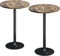 Flamaker Round Bistro Pub Table Modern Style Metal Base MDF Top Cocktail Bar Table Counter Bar Height for Pub, Dining Room, Party (2, Marble-Black)