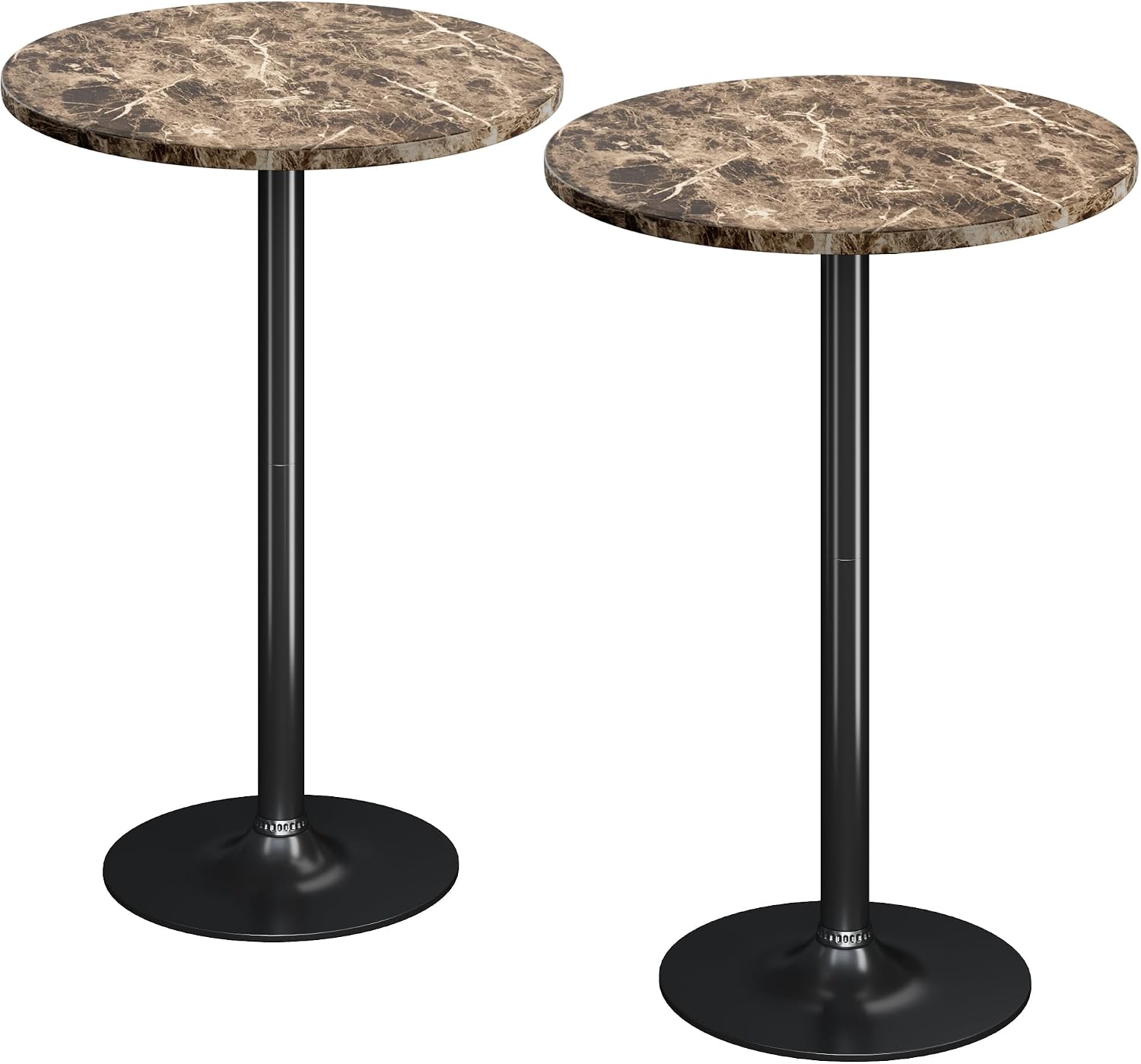 Flamaker Round Bistro Pub Table Modern Style Metal Base MDF Top Cocktail Bar Table Counter Bar Height for Pub, Dining Room, Party (2, Marble-Black)