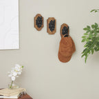 Deco 79 Wooden Fleur De Lis Vintage Inspired Wall Hook with Black Metal Hooks and Curved Edges, Set of 3 4" W, 6" H, Brown