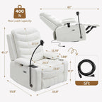 Olela Power Glider Recliner Nursery Chair, Swivel Rocking Chair with Electric Lumbar Support, USB Charging, Smart Cup Holder, Light, Adjustable Armrest, Wireless Phone Charger Holder, Chenille