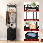 smusei Clothes Rack 3 Tiers Heavy Duty Coat Rack with 2 Fabric Drawers and Storage Shelves Freestanding Cloth Hanger Garment Rack for Bedroom Entryway Living room Black