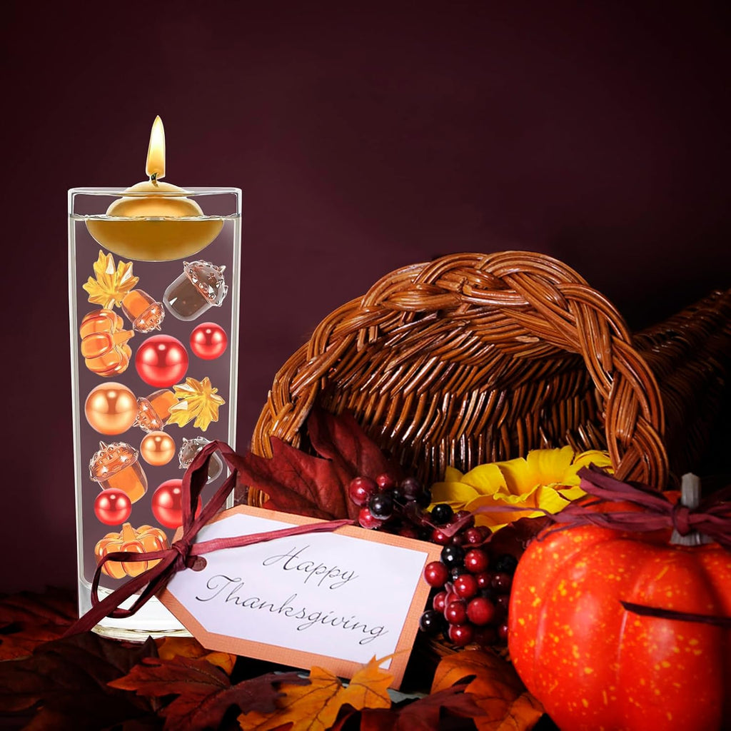 132Pcs Fall Vase Filler Faux Bead Pumpkin Maple Leaves Acorns Thanksgiving Vase Fillers for Centerpieces Thanksgiving Fall Table Party Decoration