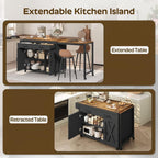 YATINEY Extendable Kitchen Island, Large Mobile Kitchen Storage Island, Rolling Kitchen Cart with Outlets, Island Table for Kitchen, Rustic Brown ZD03UBR