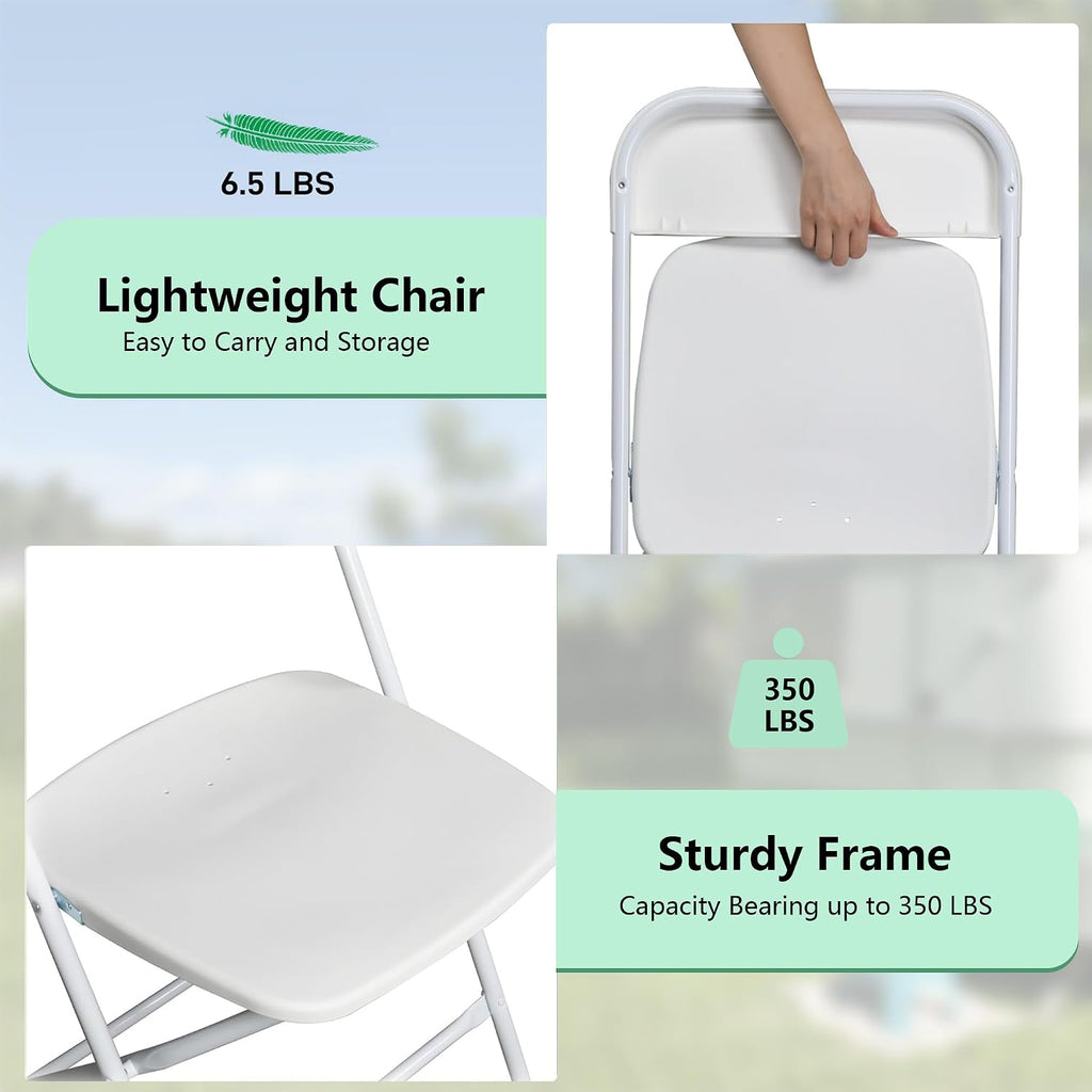 OLLODOT 50 Pack White Folding Chairs with 350-LBS Capacity, Lightweight Portable Indoor Outdoor Chairs, Stackable Commercial Seat with Steel Frame for Office, Party, Events, Wedding, Kitchen &Dinning
