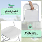 OLLODOT 50 Pack White Folding Chairs with 350-LBS Capacity, Lightweight Portable Indoor Outdoor Chairs, Stackable Commercial Seat with Steel Frame for Office, Party, Events, Wedding, Kitchen &Dinning