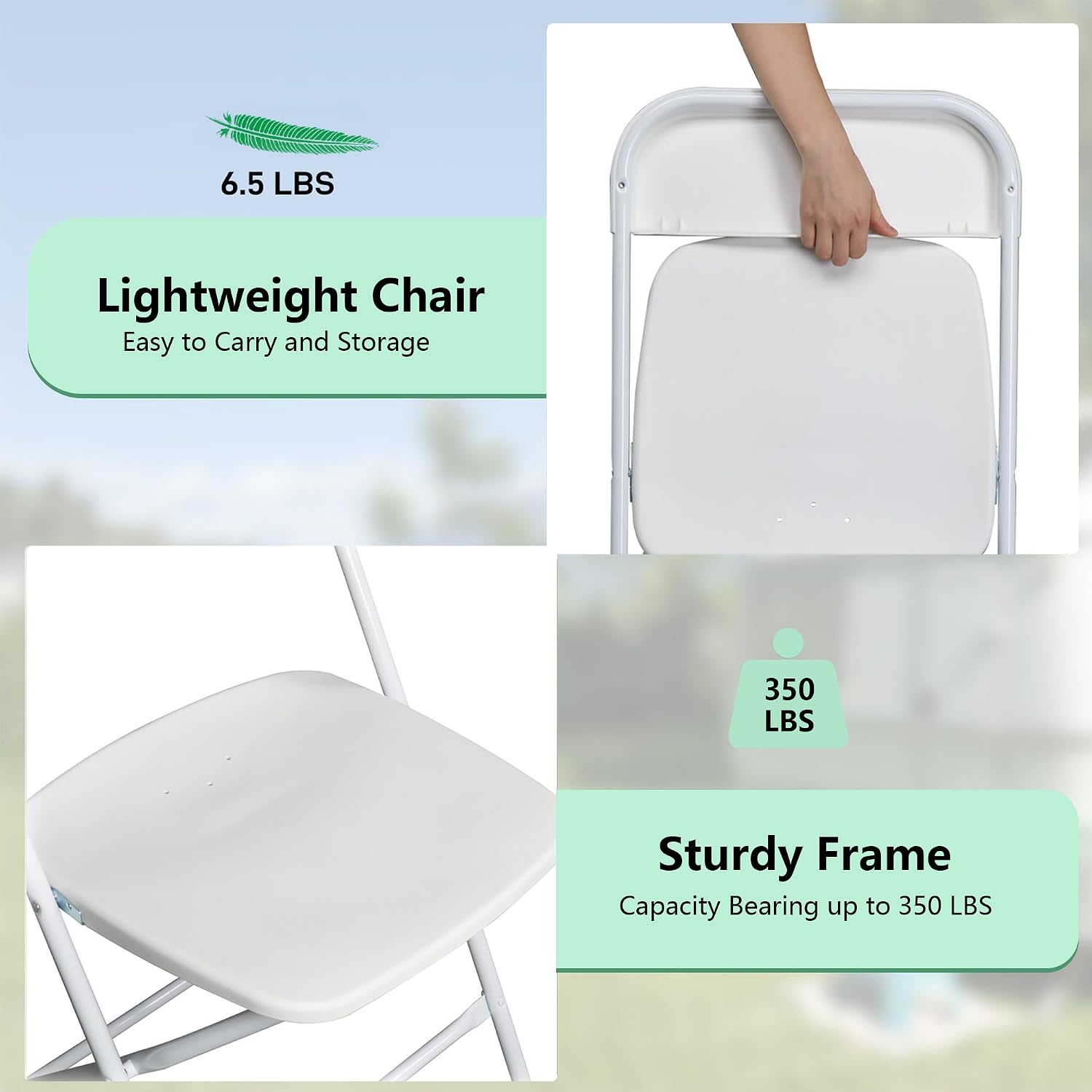 OLLODOT 50 Pack White Folding Chairs with 350-LBS Capacity, Lightweight Portable Indoor Outdoor Chairs, Stackable Commercial Seat with Steel Frame for Office, Party, Events, Wedding, Kitchen &Dinning