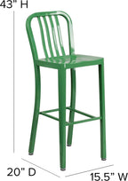 EMMA + OLIVER Commercial Grade 30" H Green Metal Indoor-Outdoor Barstool with Slat Back