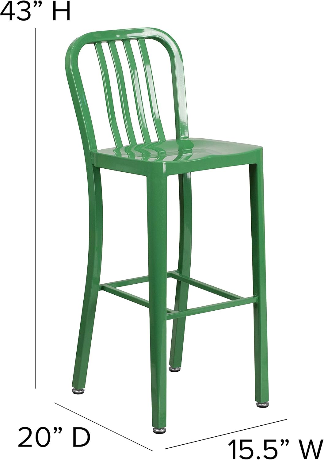 EMMA + OLIVER Commercial Grade 30" H Green Metal Indoor-Outdoor Barstool with Slat Back