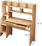 Kids Desk＆Table with Shelves and Drawers Wooden Kids Media Desk Student Learning Computer Workstation and Writing Desk (Natural)