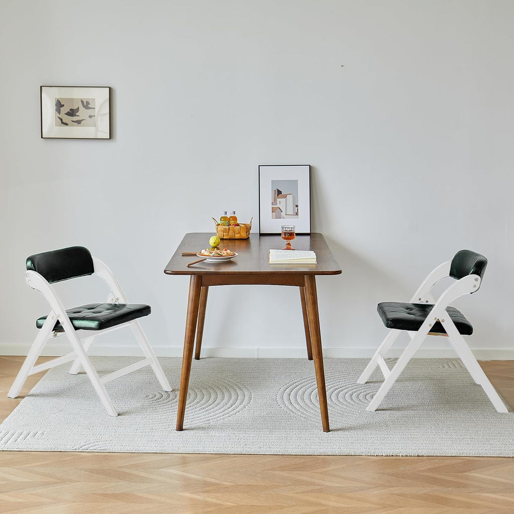 Wooden Folding Chairs Set of 2, Modern Folding Chairs with Padded Seats, Folding Dining Chairs, Padded Folding Chair for Party Chairs, Weddings, WhiteGreen