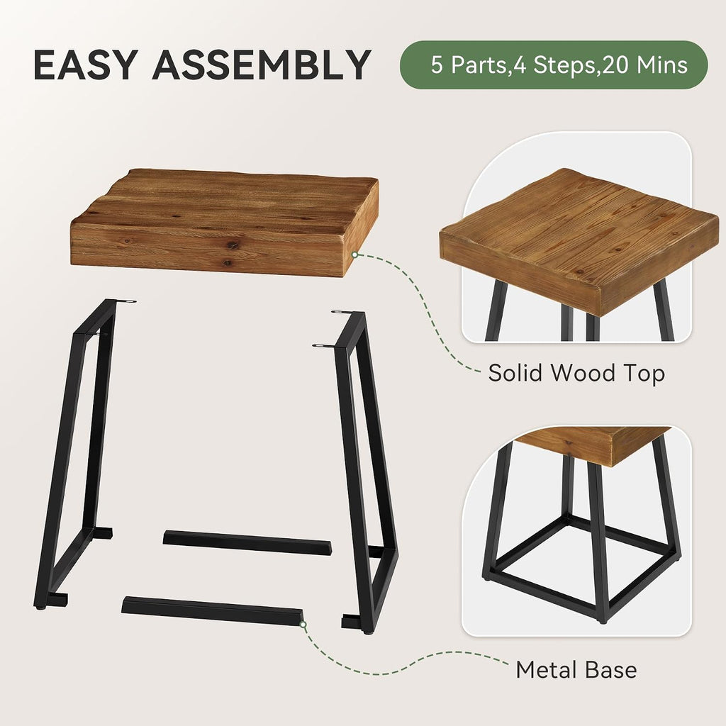 2pcs Solid Wood End Table, 19.7" Square Side Table with Metal Frame, Industrial Nightstand for Living Room, Bedroom, Small Spaces