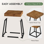 2pcs Solid Wood End Table, 19.7" Square Side Table with Metal Frame, Industrial Nightstand for Living Room, Bedroom, Small Spaces