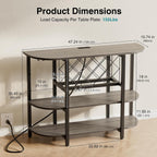 DUMOS Bar Cart with Power Outlet, LED Home Bar Cabinet with Storage, Metal Small Liquor Cabinet with Glasses & Wine Bottle Holder, Grey, 47.24" L x 15.74" D x 35.43" H