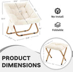 Comfy Saucer Chair for Adults, Foldable Living Room Chairs, Soft Faux Fur Lounge Chair for Bedroom, Reading Chairs, X-Large (Ottoman-White)