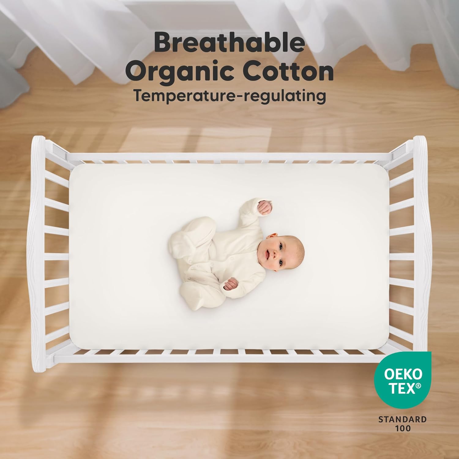 KeaBabies 2-Pack Organic Crib Sheets for Boys, Girls - 52x28 Fitted Crib Mattress Sheet Neutral, Breathable Jersey Cotton Cover for Baby Bed, Toddler Mattress, Soft & Cute Prints (Soft White)