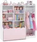 Costzon 2 in 1 Kids Toy Storage Organizer, Dress up Closet Wardrobe w/Clothing Rack, 6 Cubes & Movable Drawer, Multifunctional Kids Bookshelf Storage Chest for Kids Room, Playroom, Nursery