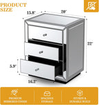 IKIFLY Mirrored Nightstand with 3 Drawers, Silver End Table with Crystal Handles, Modern Bedside Table for Living Room, Bedroom