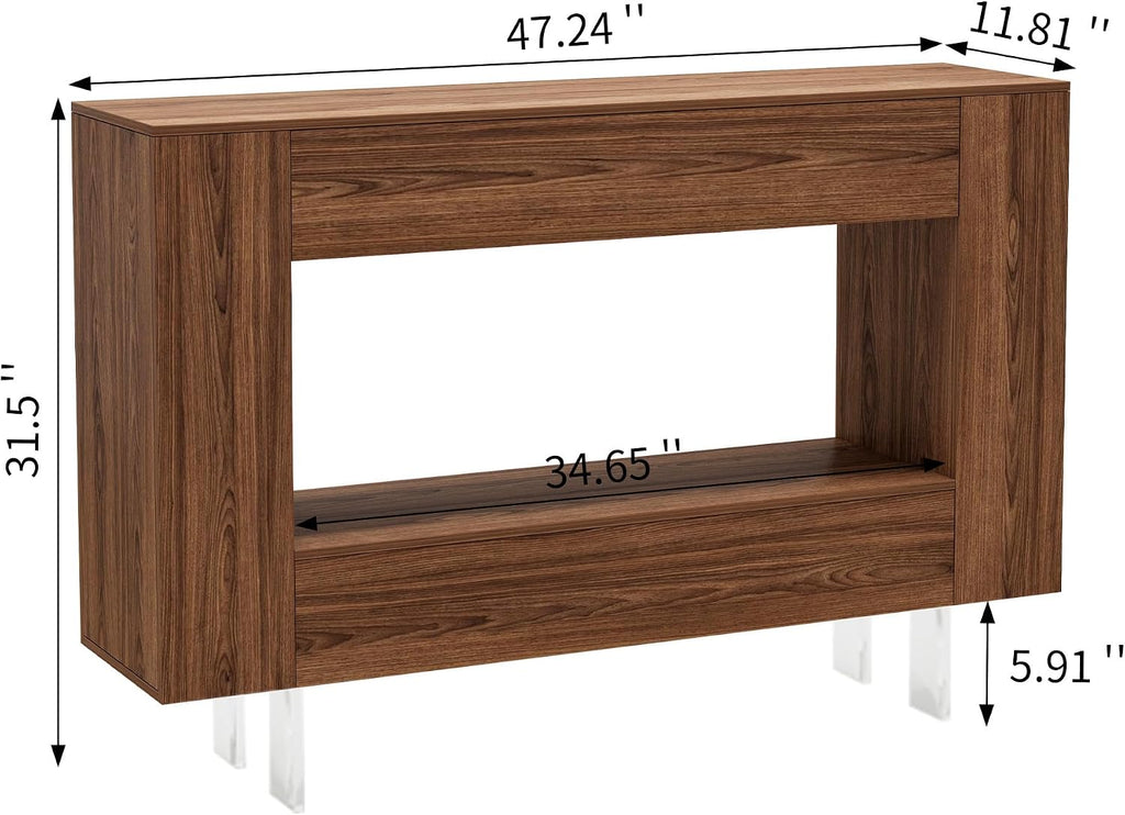 Console Table Entryway Table with Push-Open Doors - Modern Sofa Table with Open Shelf for Foyer, Living Room, Bedroom, Woodgrain Finish, Brown