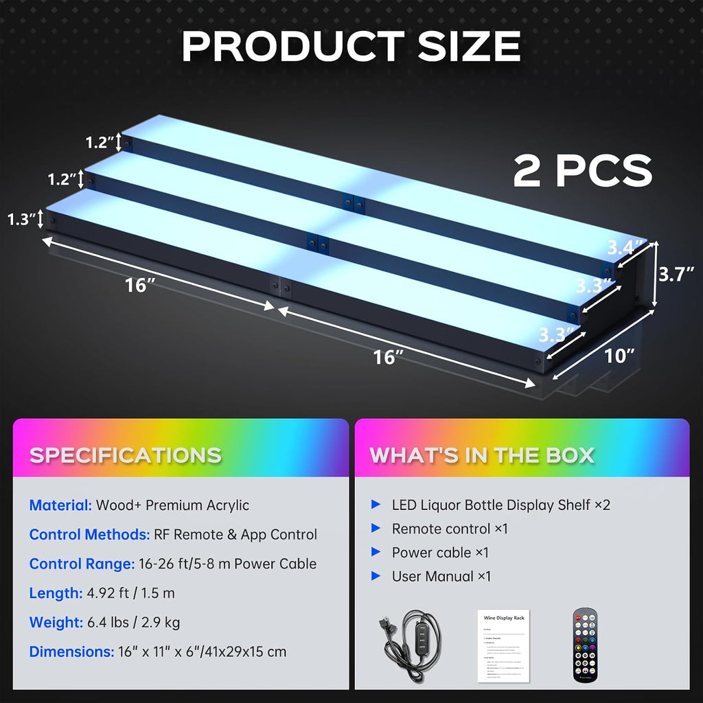LED Illuminated Bar Bottle Display Rack, 3-Tier 32" Multi-Color Whiskey Rack, Tabletop Wine Rack Equipped with RF Remote Control and App Control Ideal Choice for Home Bar, Whiskey Lovers Gift