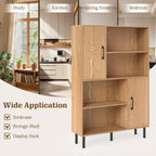 Giantex 47-Inches Storage Cabinet with Doors, Open Shelves, Anti-Tipping Device, 4-Tier Bookcase for Books & Photos, Tall Cupboard, Floor Cabinet for Living Room, Kitchen Buffet Sideboard (Natural)