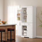 Kitchen Pantry Cabinet,72” High Freestanding Tall Cupboard Storage Cabinet with 4 Doors and 1 Drawer, 2 Adjustable Shelves and 6 Door Shelves, for Kitchen, Dining Room, Living Room, White