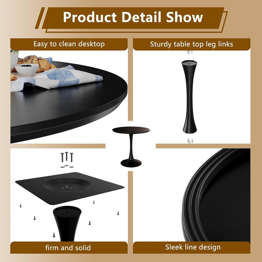 Round Dining Table Set, 31.5'' Modern Dining Table Set for 2, Dining Room Round Table and Chairs Set, 3 Piece Kitchen Table and Chairs Set for Kitchen Dining Room, Office, Coffee Shop