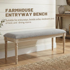 chairus Farmhouse Dining Bench 46" Wooden Entryway Bench with Padded Seat and Nailhead Trim for Kitchen Bedroom,Indoor and Hallway, Grey Linen