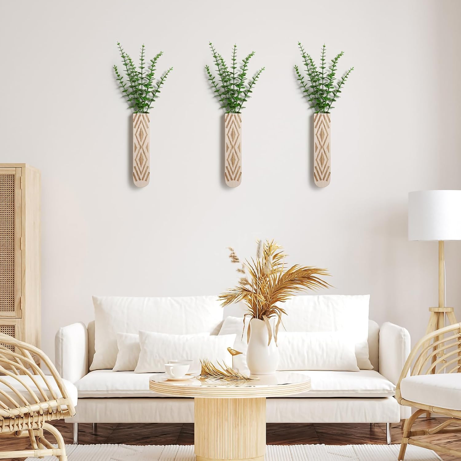 3 Pack Wood Wall Planter, Boho Wall Art for Entryway and Bathroom Decor, Modern Farmhouse Decor, Wall Decor Vase for Holding Fake Plants and Dried Flowers