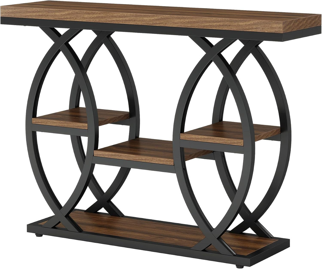 Tribesigns 39.4" Console Table, Sofa Table, Accent Tables, Rustic Brown | 4-Tier Storage Shelves, Wood Tabletop with Metal Frame, Industrial Style, For Narrow Entryway, Hallway, Behind the Couch