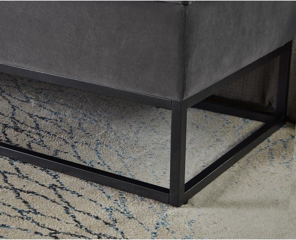 58.6" Bed Bench Metal Base with Storage Black Velvet (Foam + Grey + Velvet)