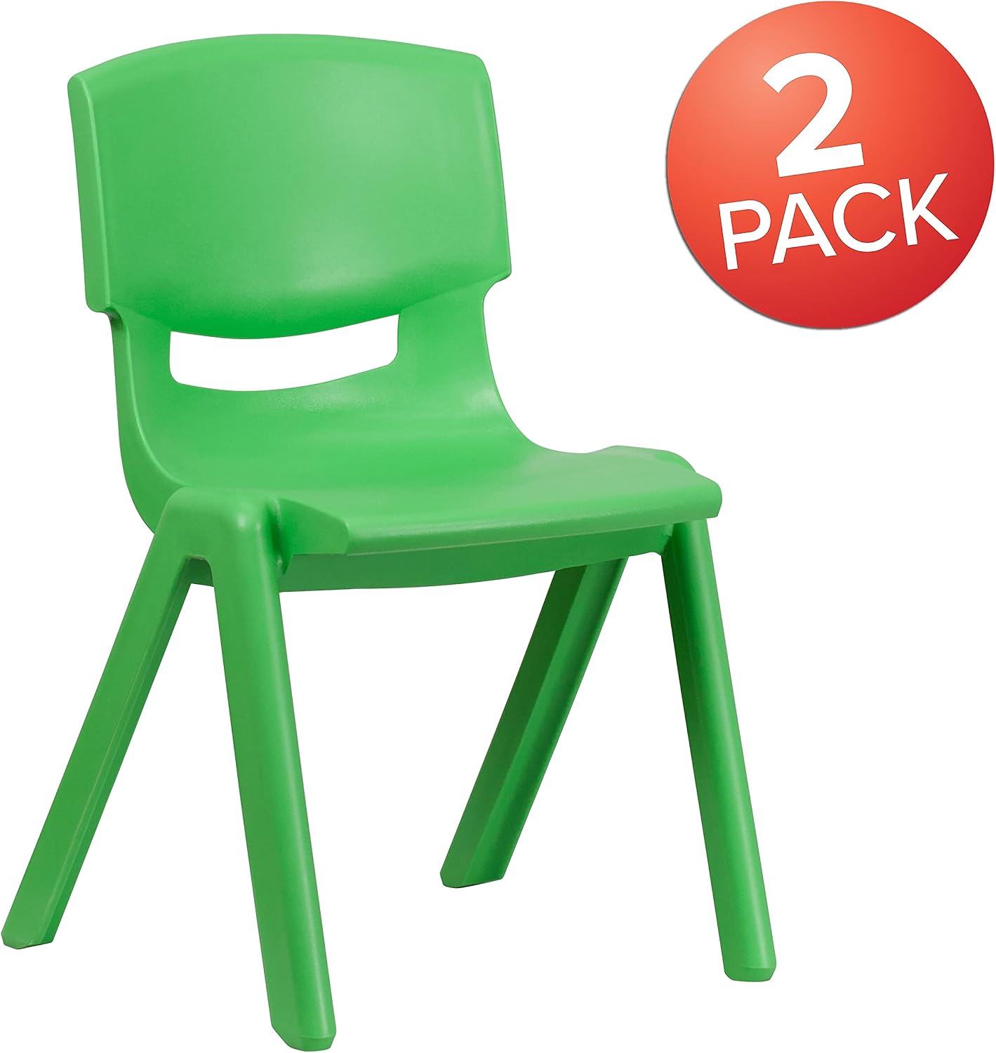 Flash Furniture Whitney 2 Pack Green Plastic Stackable School Chair with 15.5" Seat Height