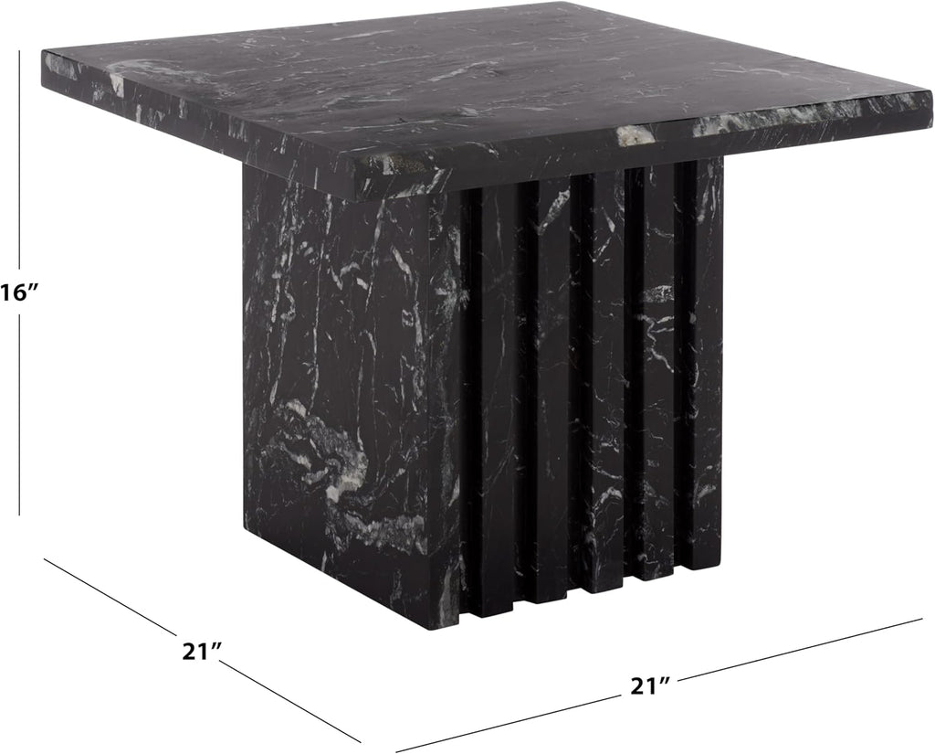 SAFAVIEH Couture Collection – Olivia Black Square Travertine Accent Table, Sculptural Pedestal Display Table (SFV9701C)