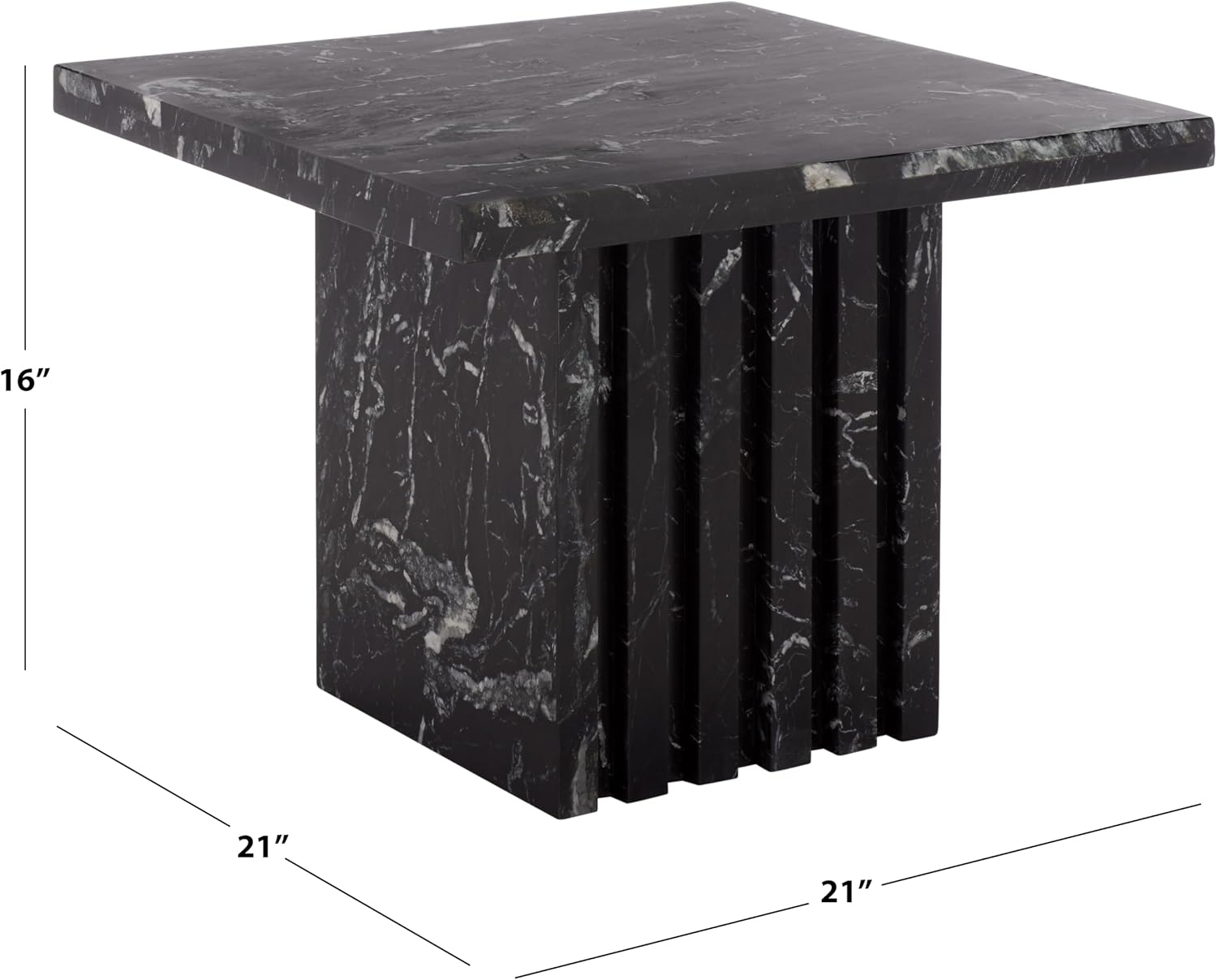 SAFAVIEH Couture Collection – Olivia Black Square Travertine Accent Table, Sculptural Pedestal Display Table (SFV9701C)
