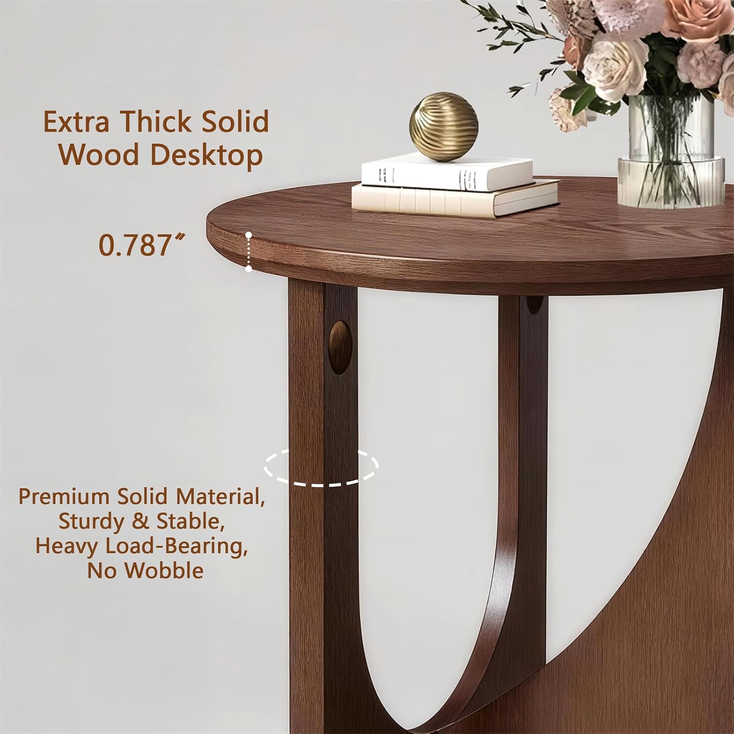 19.68 Inch Round Solid Wood Side Table, Walnut Brown, Modern Rustic Sofa End Table for Living Room Office, Easy Assembly Sofa Side Accent Table for Small Space