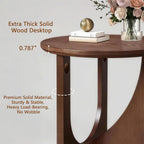 20'' Mid-Century Round Solid Wood Side Table for Living Room or Bedroom, Round End Table Bedside Night Stand with Geometric Base, Wood Accent Table for Small Space, Walnut Finish, 20in Tall