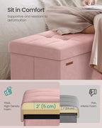 SONGMICS Mazie Collection - 43 Inches Storage Ottoman, Foldable Storage Bench with Flipping Lid, 660 lb Load Capacity, for Entryway, Living Room, Bedroom, Velvet Fabric, Jelly Pink ULSF078SA01