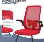 MoNiBloom Office Guest Chair Without Wheels, Lumbar Support Sled Chair Ergonomic Middle Back Task Chair with Flip-Up Arms for Reception Conference Wait Room 250 LBS Capacity, Set of 2, Red
