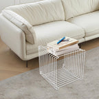 Square Geometry Retro Side Table, 11.8in Iron Multi-Purpose Side Table Square Cage End Tables Industrial Night Stand for Living Room Bedroom, Load Capacity 264.55lb (White, 11.8×11.8×11.8in)