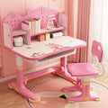 Kids Functional Desk and Chair Set, Height Adjustable Children School Study Desk with Storage Drawer for Boys Girls (Pink)
