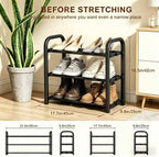 3-Tier Expandable Shoe Rack, 17"-41" Adjustable Shoe Shelf Storage Organizer, Heavy Duty Metal Free Standing Shoe Rack for Entryway Closet Doorway, Suitable for Families & Renters