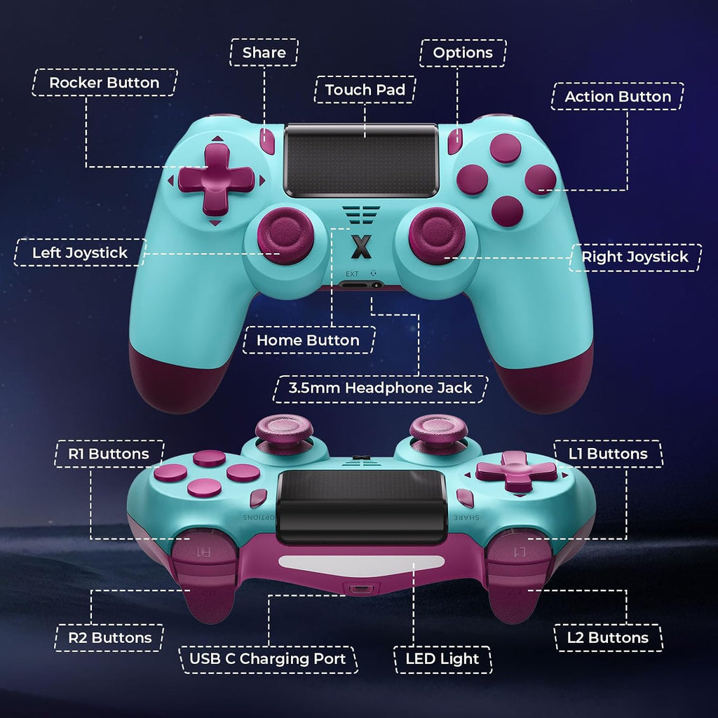 Puiseno Wireless Controller for PS-4, Dual Vibration Game Joystick/Motion Sensing/Touchpad/Speaker/3.5mm Audio Jack Headphone, Upgraded Six-Axis Sensor, Compatible with PS4/Slim/Pro Console/PC (Berry Blue)