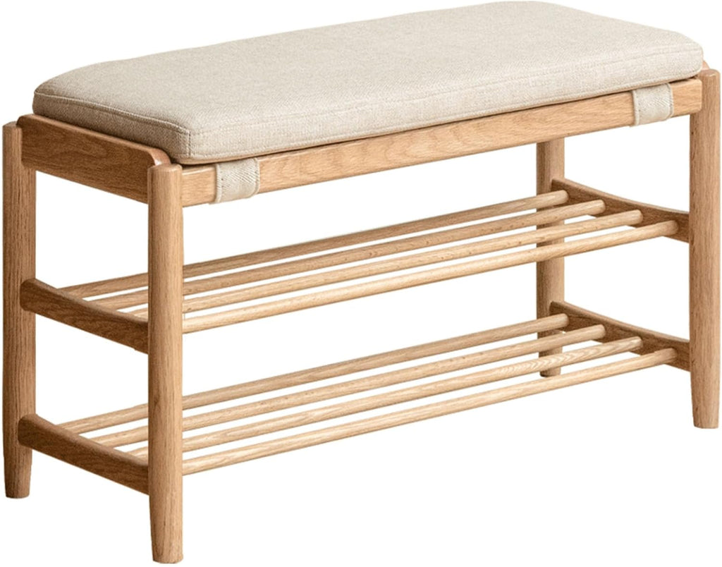 YESWOOD Solid Wood Shoe Bench Assembled, Shoe Rack Bench with Cushion for Entryway, Living Room, Bedroom, Hallway, 31.49“ x 11.81” x 17.71", Nature