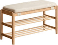 YESWOOD Solid Wood Shoe Bench Assembled, Shoe Rack Bench with Cushion for Entryway, Living Room, Bedroom, Hallway, 31.49“ x 11.81” x 17.71", Nature