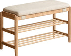 YESWOOD Solid Wood Shoe Bench Assembled, Shoe Rack Bench with Cushion for Entryway, Living Room, Bedroom, Hallway, 31.49“ x 11.81” x 17.71", Nature