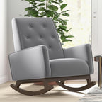 Rocking Chair, Nursery Rocking Chair, Stain Glider Rocking Chair, Light Grey Fabric Solid Wood Frame Accent Lounge Chair for Living Room Bedroom Reading, 300 lb Capacity
