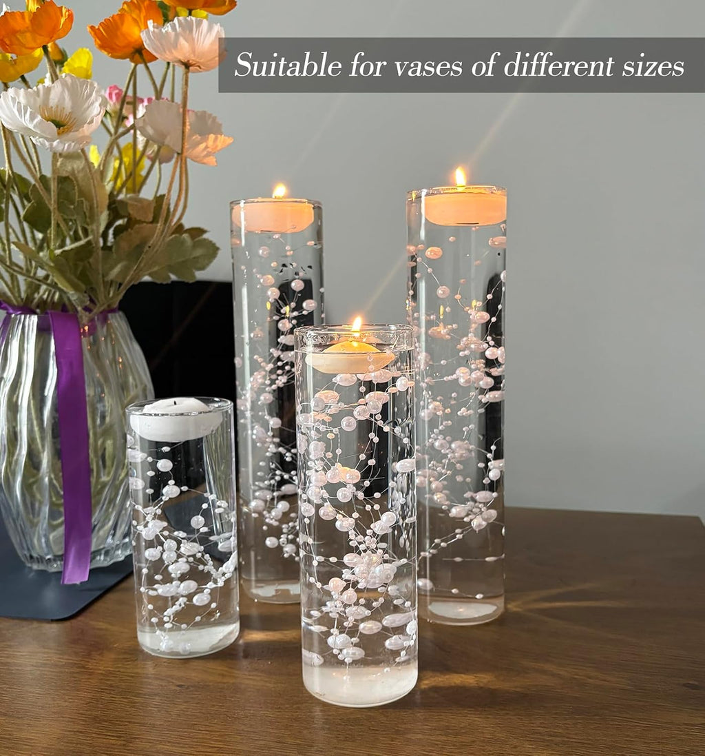 12 Pcs Pearl String Set for Floating Candles Centerpiece, White Faux Pearl Beads Vase Filler for Wedding Table Christmas Tree Decor Centerpiece. (White)