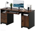 Bestier 59”Executive Desk with 2 Drawers,Computer Desk with Storage Cabinet,Industrial Wood Desk with File Drawer,Keyboard Tray & 2 Pedestals for Home Office & Studio,Cherry